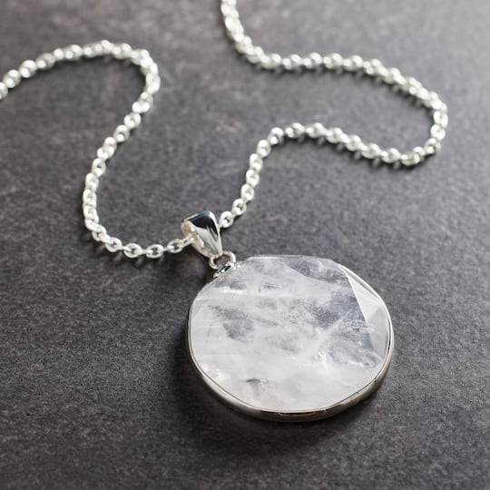 12 Pack: White Quartz Round Faceted Pendant by Bead Landing™